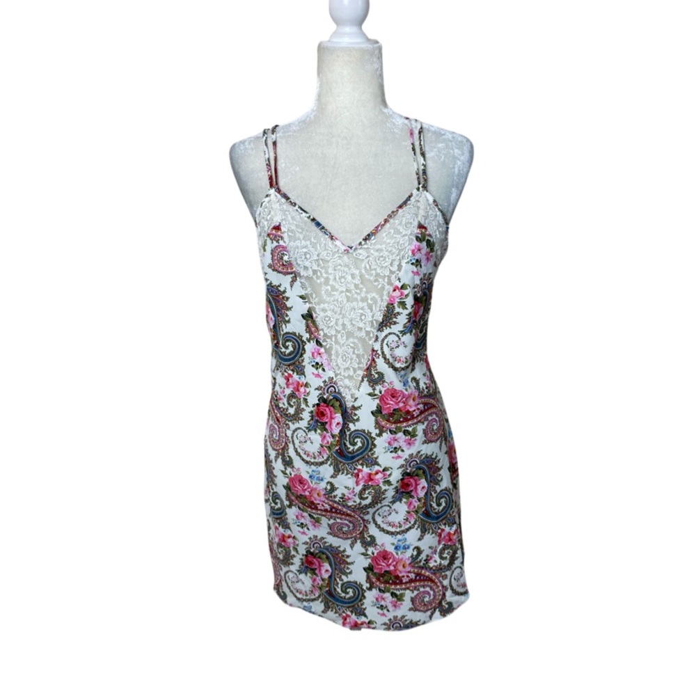 Victoria’s Secret Floral Print Lacey Satiny Chemise Slip Dress size Medium
